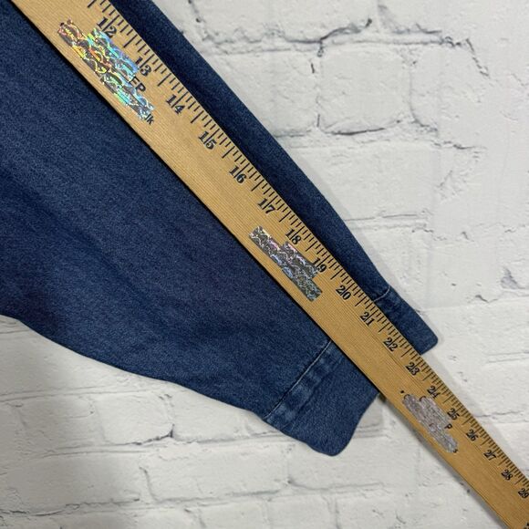 Vintage 90s Y2K Blouse Women Plus 2X Blue Denim Chambray Floral Embroidered Top - Picture 9 of 13